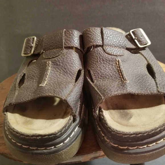Y2k 90s Emergency Exit Thick Chunky Sole Slip On Sandals Brown Sz 7 buckle - Picture 11 of 14